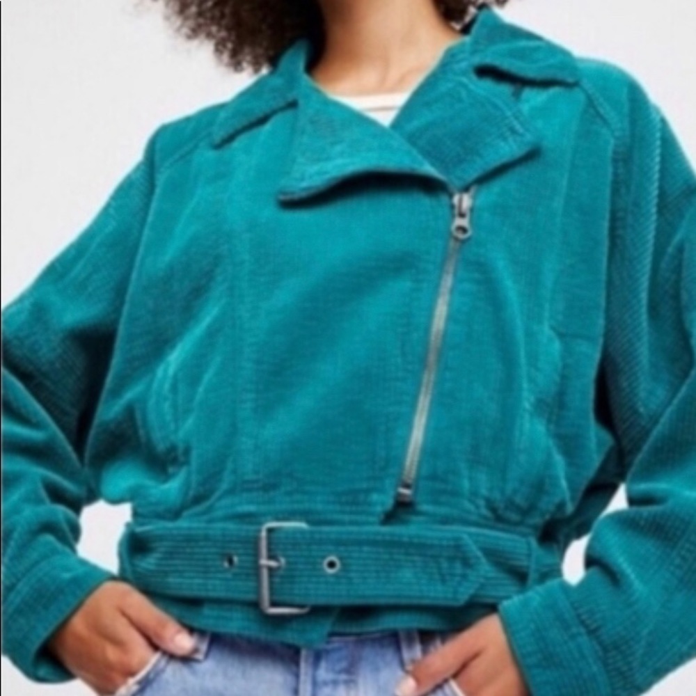 Free People Turquoise Corduroy MOTO Jacket XS
